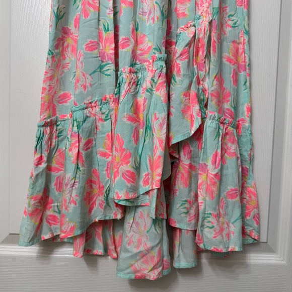 OSHKOSH B’gosh Girls Sz 12 Floral Midi Ruffle Skirt Green Pink Elastic Waistband - Picture 6 of 7